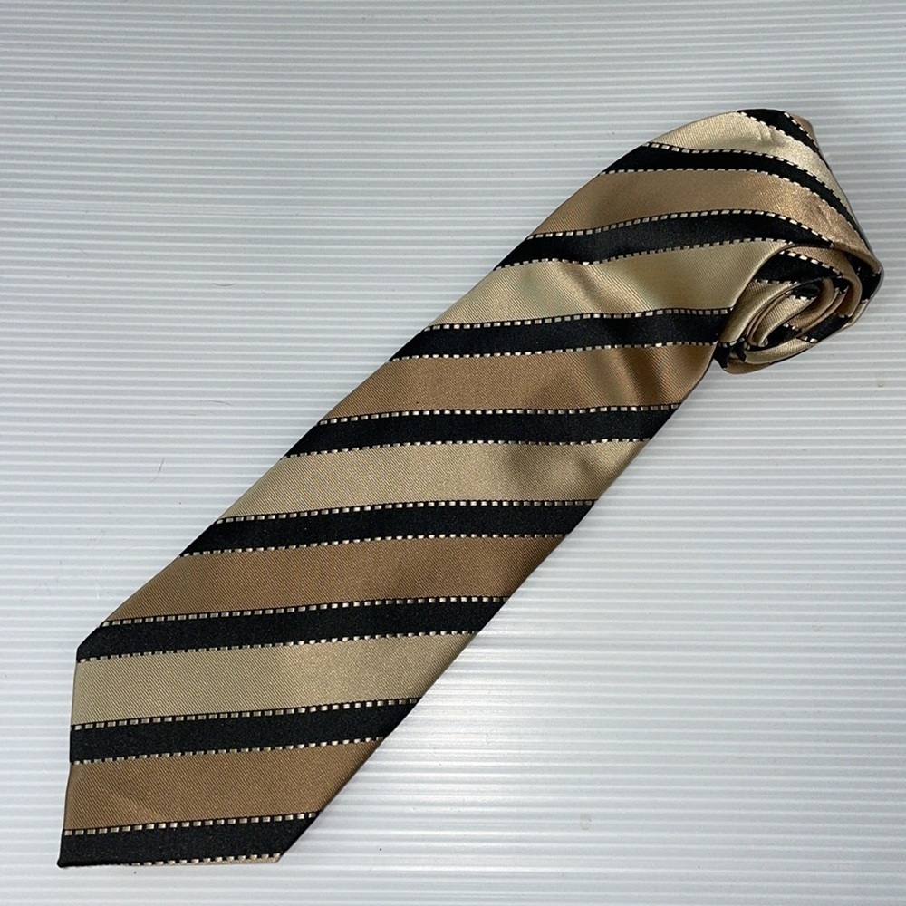 Milano Moda handmade diagonally striped tan and brown tie